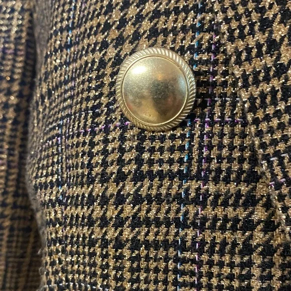 Nine West Brown Plaid Blazer with Gold Buttons - Picture 3 of 14